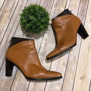 Stuart Weirzman Two Tone Color Block Brown Leather‎ Square Toe Boots Size 6